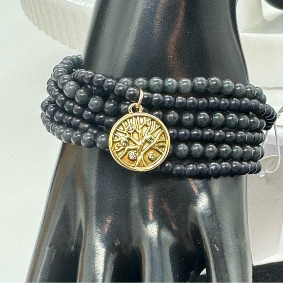 Set of 6 Stretch Black and Grey Beaded Bracelets with Tree Of Life Charm - Picture 13 of 13